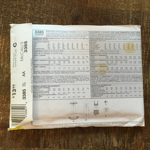 McCalls Sewing Pattern 3385 Marilyn Monroe Flapper Flamenco Costume 6-12 UNCUT - Picture 2 of 2